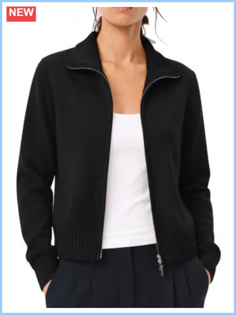 Cotton Blend Cropped Zip Cardigan Sweater Women Ribbed Knit Mock Neck Fall Layer